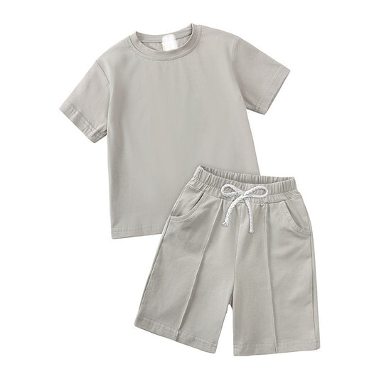Taupe Grey Kids T-shirt & Short Set